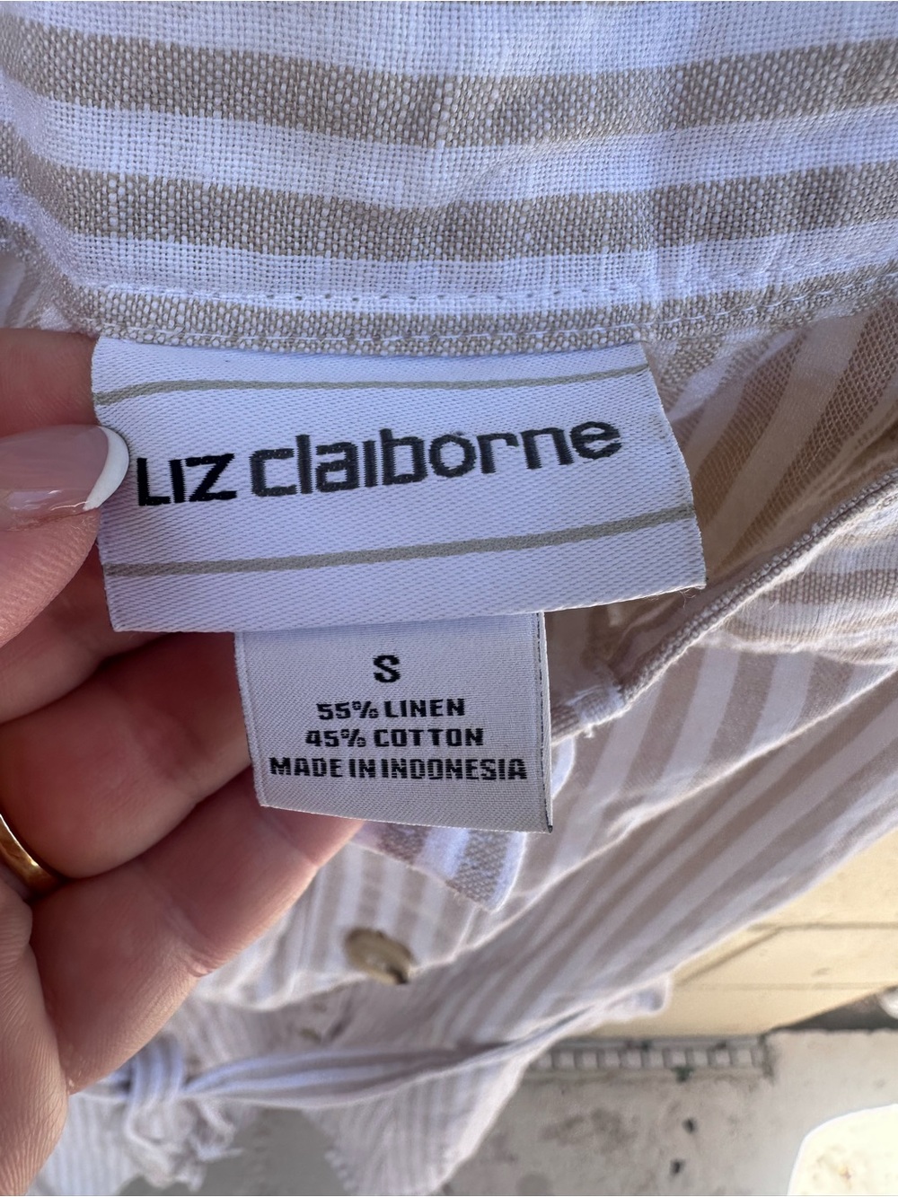 Liz Claiborne Beige and White Striped Button-Front Sundress - Picture 4 of 9